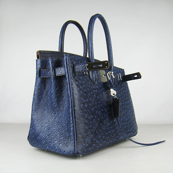 Replica Hermes Birkin 30CM Ostrich Veins Handbag Dark Blue 6088 On Sale - Click Image to Close